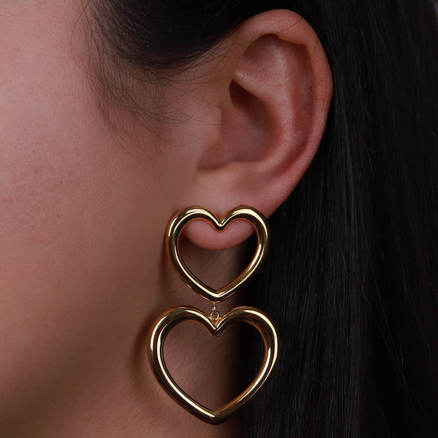 Double open heart earrings gold