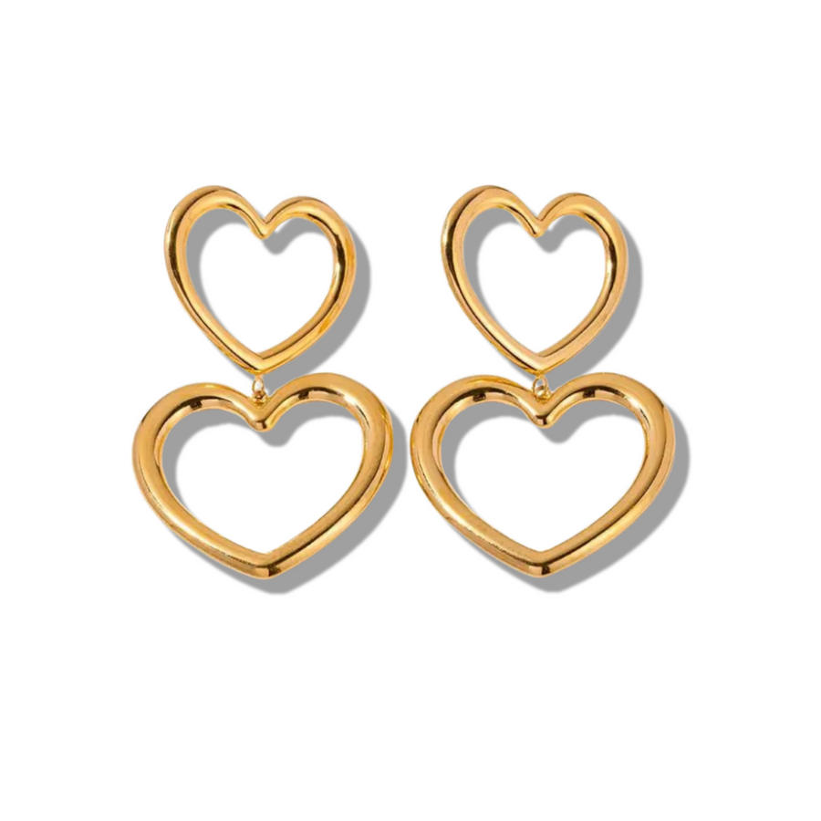 Double open heart earrings gold