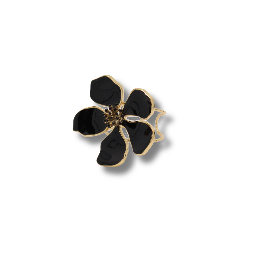 Black flower ring gold