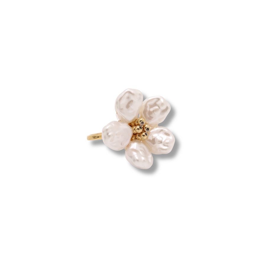 Pearly flower ring gold