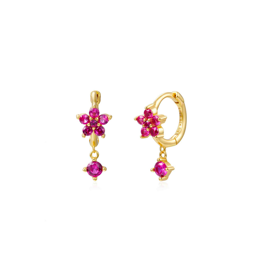 Pink flower hoop gold