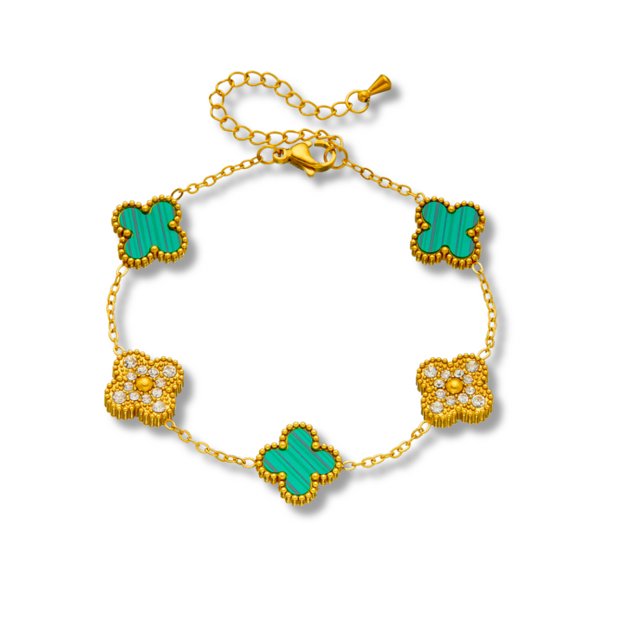 Green clover bracelet gold